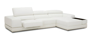 Homeroots Contemporary White Leather Right Facing Wide Arm Sectional Sofa   473573