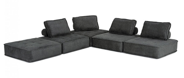 Homeroots Modern Charcoal Gray Floor Pillow Modular Sectional Sofa   473574