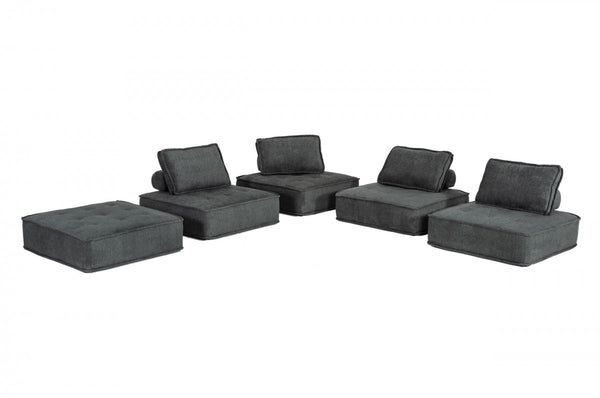 Homeroots Modern Charcoal Gray Floor Pillow Modular Sectional Sofa   473574