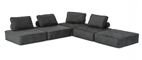 Homeroots Modern Charcoal Gray Floor Pillow Modular Sectional Sofa   473574