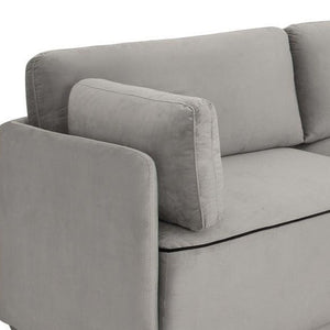 Homeroots Modern Light Gray Velvet And Black Sectional Sofa With Ottoman   473582