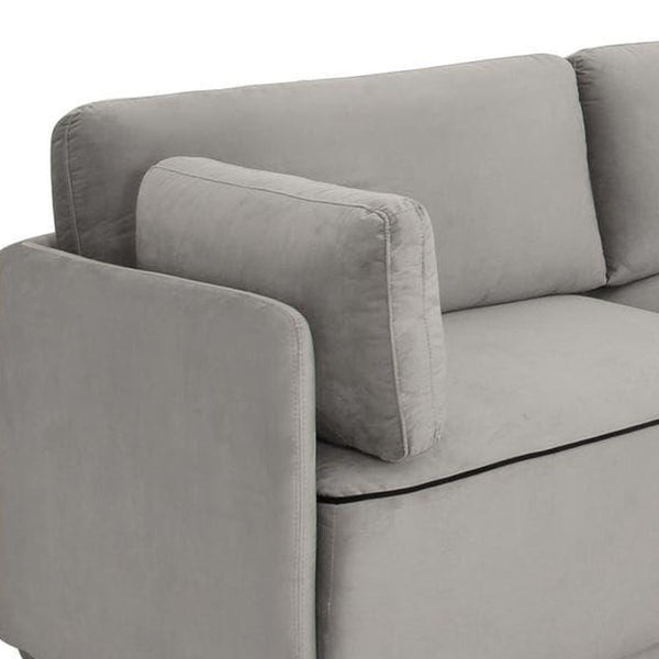 Homeroots Modern Light Gray Velvet And Black Sectional Sofa With Ottoman   473582