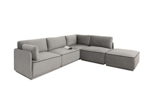 Homeroots Modern Light Gray Velvet And Black Sectional Sofa With Ottoman   473582