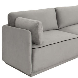 Homeroots Modern Light Gray Velvet And Black Sectional Sofa With Ottoman   473582