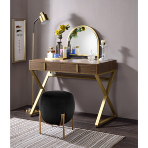 English Elm 2 Drawers Vanity Desk With Elegant Mirror & Jewelry Tray, Modern Walnut & Gold Finish For Chic Spaces B016P317489