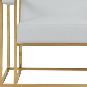 Homeroots 31" White And Gold Faux Leather Lounge Chair   473593