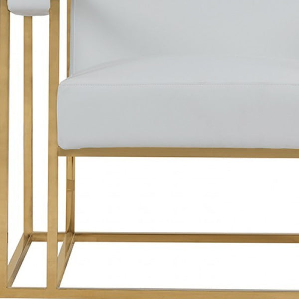 Homeroots 31" White And Gold Faux Leather Lounge Chair   473593