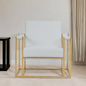 Homeroots 31" White And Gold Faux Leather Lounge Chair   473593