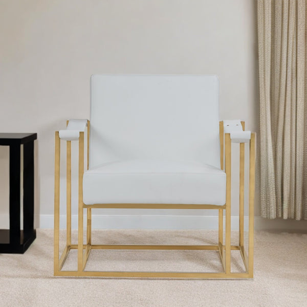 Homeroots 31" White And Gold Faux Leather Lounge Chair   473593