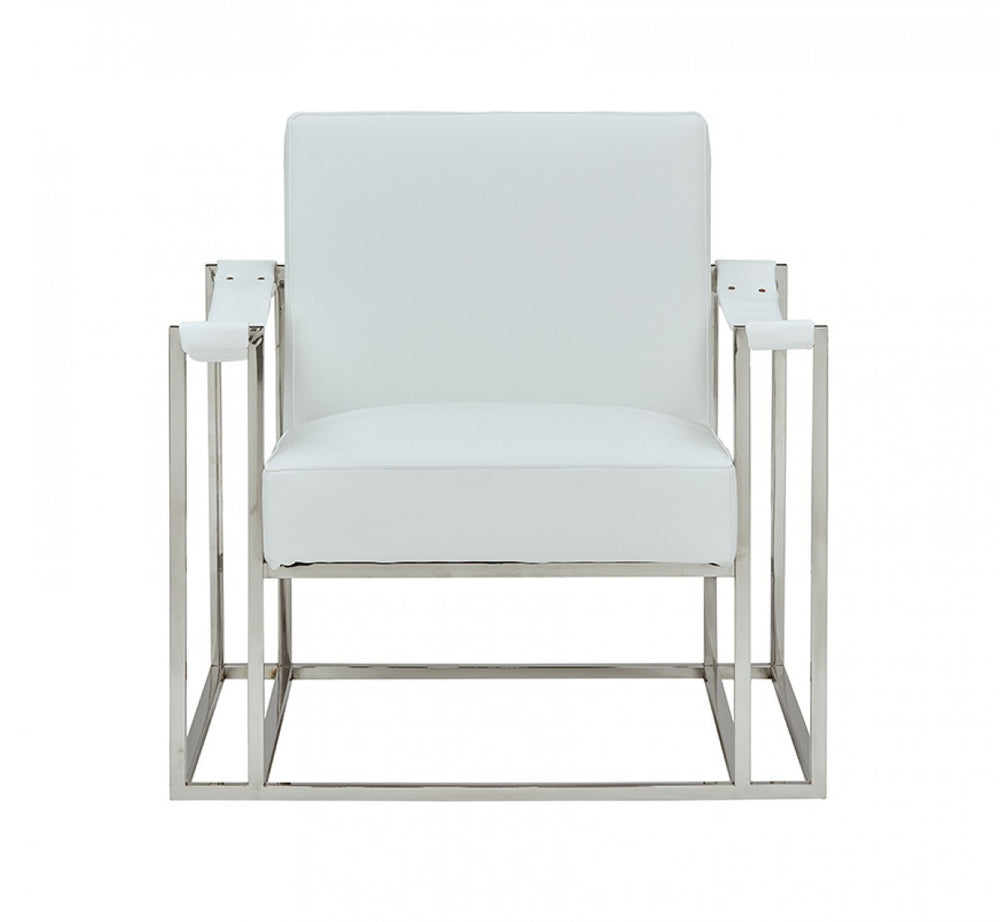 Homeroots Stylish White Leatherette And Steel Chair   473594