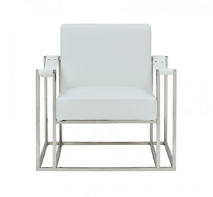 Homeroots Stylish White Leatherette And Steel Chair   473594