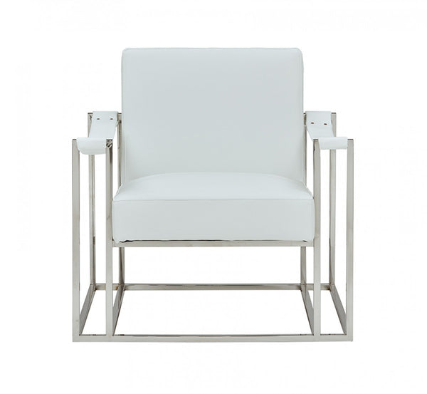 Homeroots Stylish White Leatherette And Steel Chair   473594