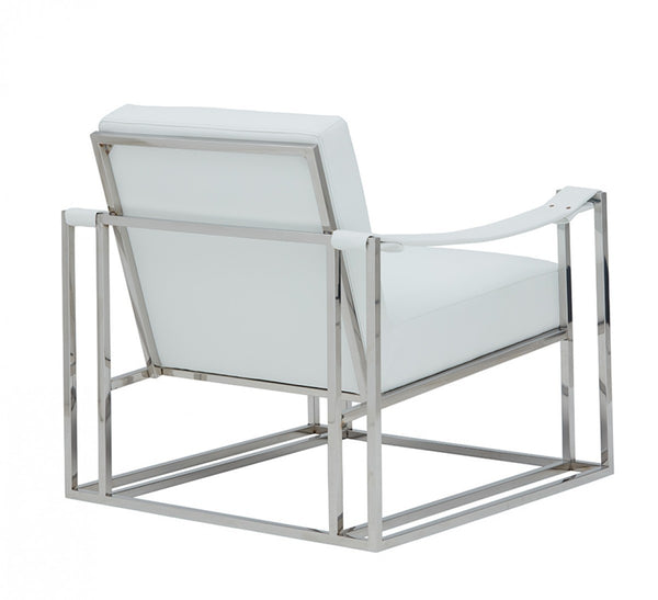 Homeroots Stylish White Leatherette And Steel Chair   473594