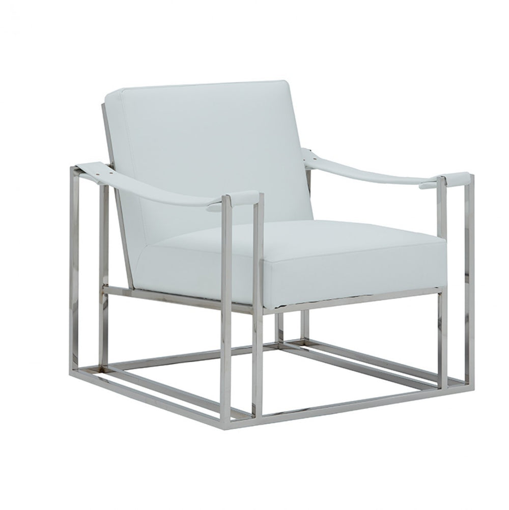 Homeroots Stylish White Leatherette And Steel Chair   473594