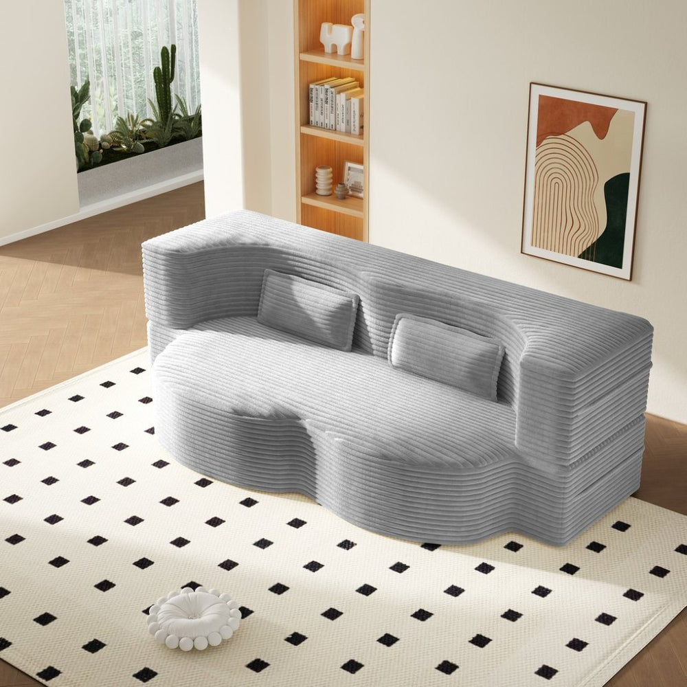 English Elm Modern Corduroy Floor Sofa Foldable Twin Sleeper Foam Filled for Compact Living Spaces Light Grey W1885P435361