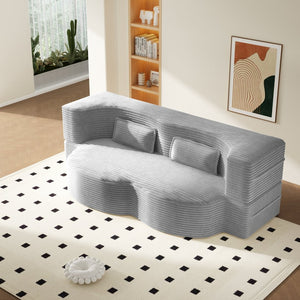English Elm Modern Corduroy Floor Sofa Foldable Twin Sleeper Foam Filled for Compact Living Spaces Light Grey W1885P435361