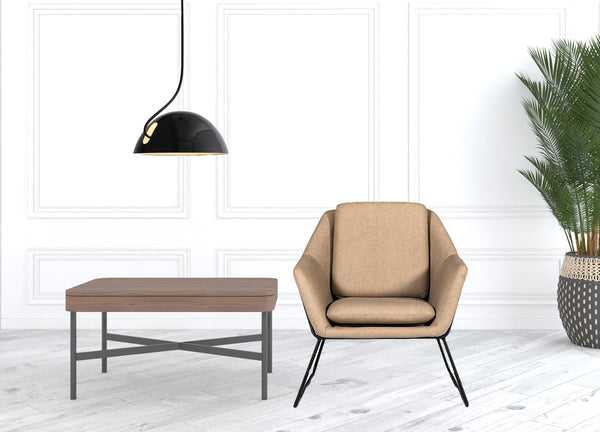 Homeroots Industrial Taupe Faux Leather And Black Accent Chair   473601