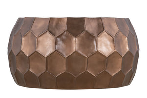 English Elm Modern Round Hand-Hammered Aluminum Coffee & End Table Set — Hexagonal Patterned Artisanal Design Copper B009S01531