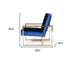 Homeroots Stylish Blue And Gold Fabric Square Back Accent Chair   473617