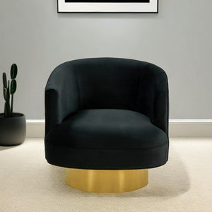 Homeroots 31" Black And Gold Velvet Barrel Chair   473636