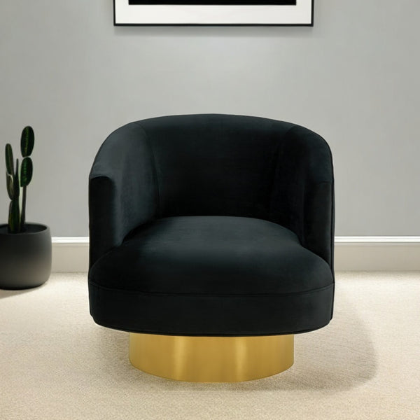 Homeroots 31" Black And Gold Velvet Barrel Chair   473636