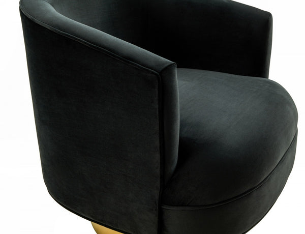 Homeroots 31" Black And Gold Velvet Barrel Chair   473636