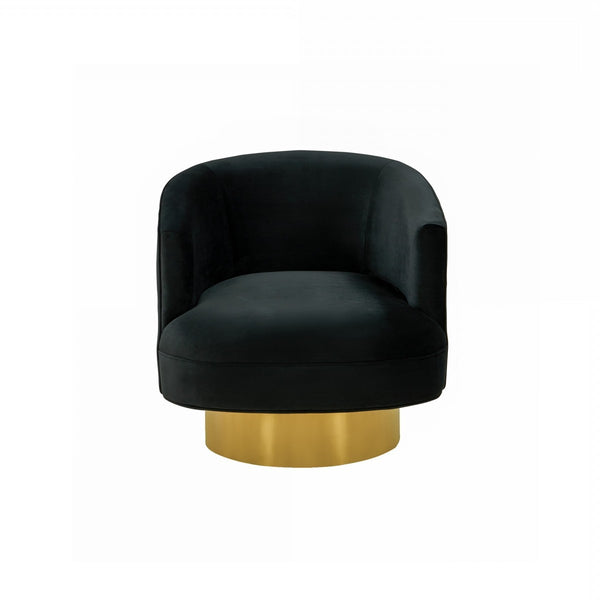 Homeroots 31" Black And Gold Velvet Barrel Chair   473636