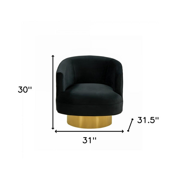 Homeroots 31" Black And Gold Velvet Barrel Chair   473636