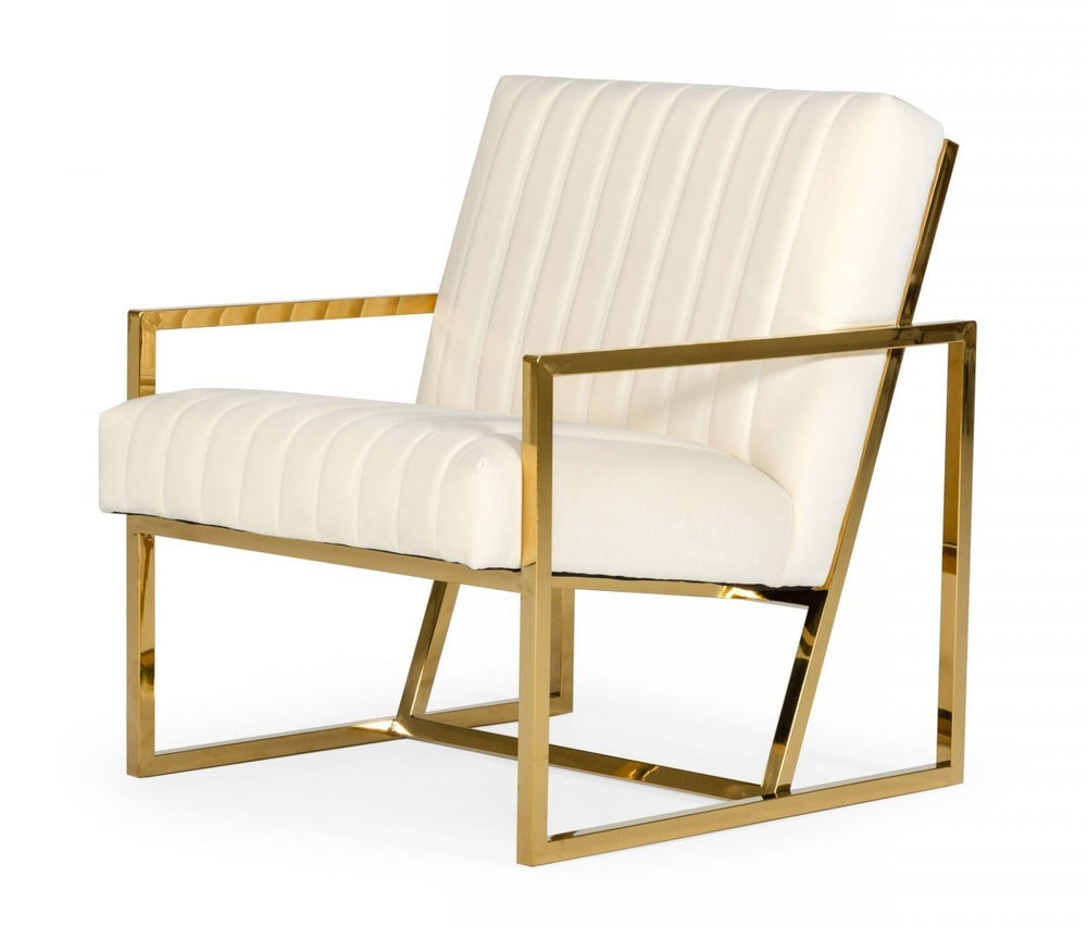 Homeroots Industrial Off White Velvet And Gold Steel Chair   473637