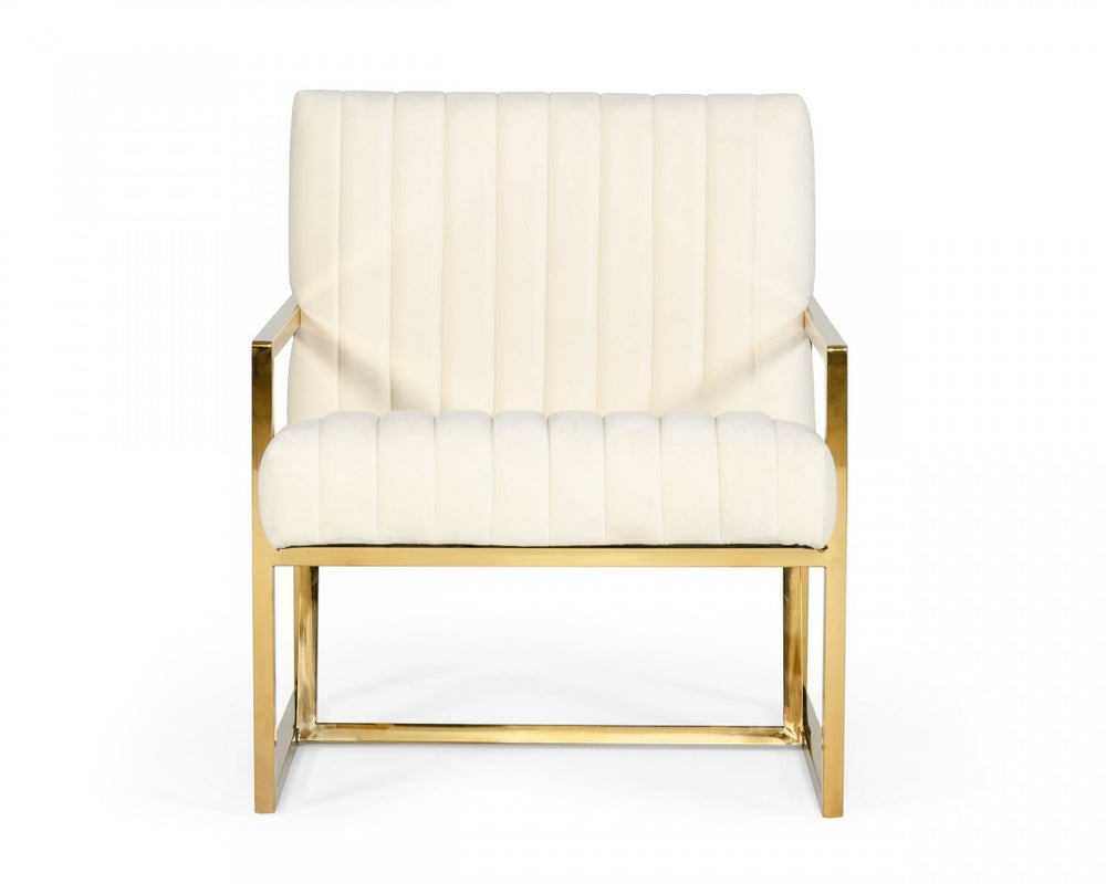 Homeroots Industrial Off White Velvet And Gold Steel Chair   473637
