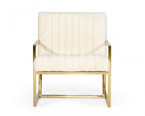Homeroots Industrial Off White Velvet And Gold Steel Chair   473637