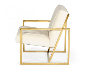 Homeroots Industrial Off White Velvet And Gold Steel Chair   473637