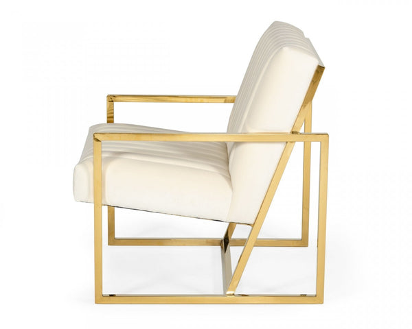 Homeroots Industrial Off White Velvet And Gold Steel Chair   473637