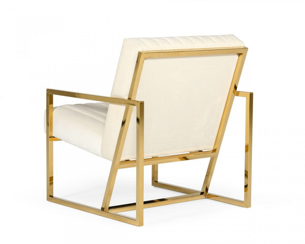 Homeroots Industrial Off White Velvet And Gold Steel Chair   473637
