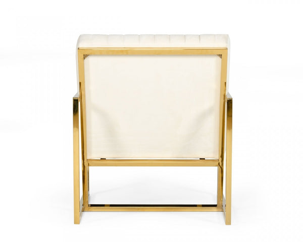 Homeroots Industrial Off White Velvet And Gold Steel Chair   473637