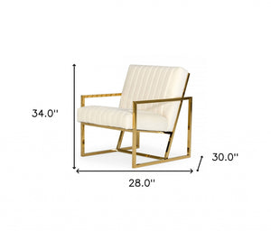 Homeroots Industrial Off White Velvet And Gold Steel Chair   473637