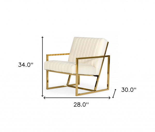 Homeroots Industrial Off White Velvet And Gold Steel Chair   473637