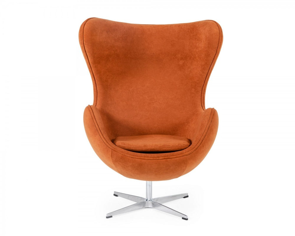 Homeroots Stylish Mid Century Dark Orange Fabric Swivel Accent Chair   473641