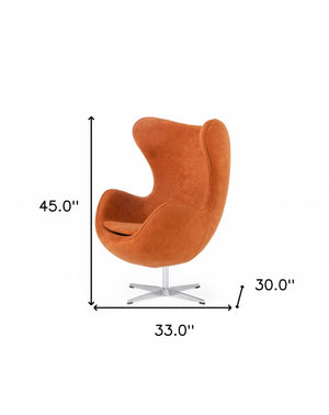 Homeroots Stylish Mid Century Dark Orange Fabric Swivel Accent Chair   473641