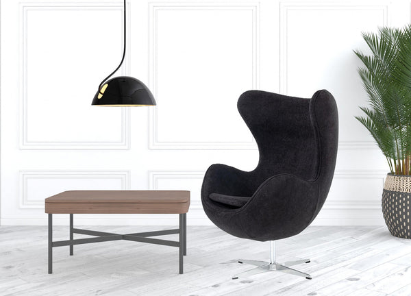 Homeroots Stylish Mid Century Black Fabric Swivel Accent Chair   473642