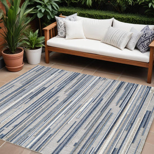 HomeRoots 5' Refreshing Blue Abstract Area Rug - Stain Resistant, Durable & Versatile for Indoor and Outdoor Spaces 7' X 9' Rectangle 473662