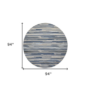 Homeroots 8’ Round Blue Abstract Striped Indoor Outdoor Area Rug  Uv,Treated Polypropylene 473663