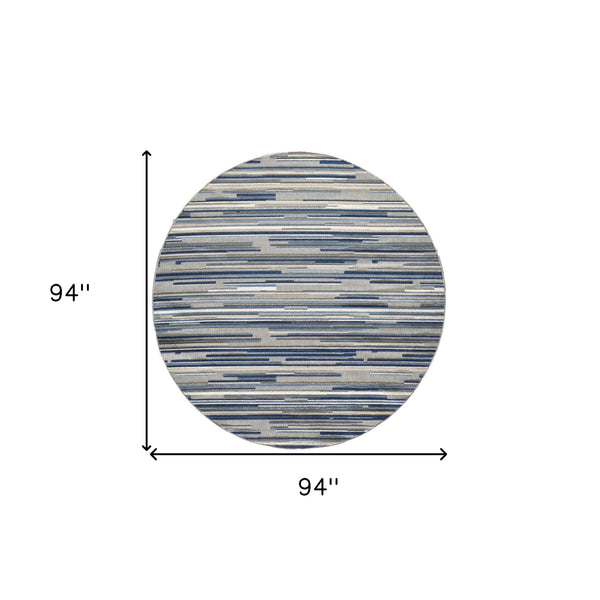 Homeroots 8’ Round Blue Abstract Striped Indoor Outdoor Area Rug  Uv,Treated Polypropylene 473663