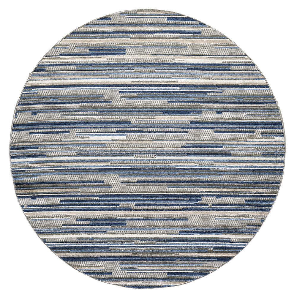 Homeroots 8’ Round Blue Abstract Striped Indoor Outdoor Area Rug  Uv,Treated Polypropylene 473663