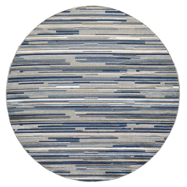 Homeroots 8’ Round Blue Abstract Striped Indoor Outdoor Area Rug  Uv,Treated Polypropylene 473663