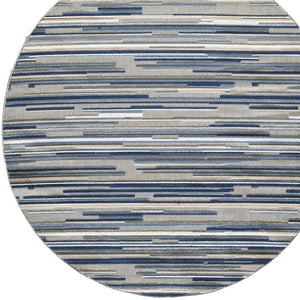 Homeroots 8’ Round Blue Abstract Striped Indoor Outdoor Area Rug  Uv,Treated Polypropylene 473663