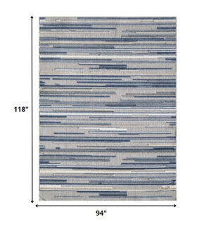 Homeroots 8' X 10' Blue Gray And Ivory Striped Indoor Outdoor Area Rug  Polypropylene 473664