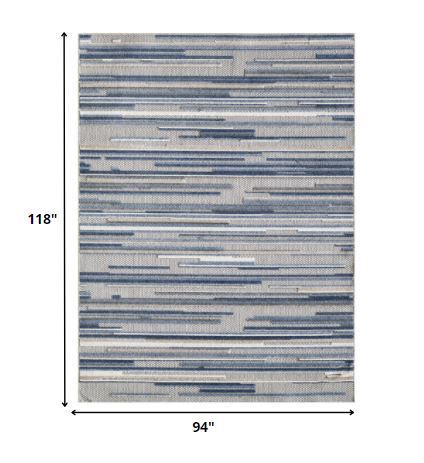 Homeroots 8' X 10' Blue Gray And Ivory Striped Indoor Outdoor Area Rug  Polypropylene 473664