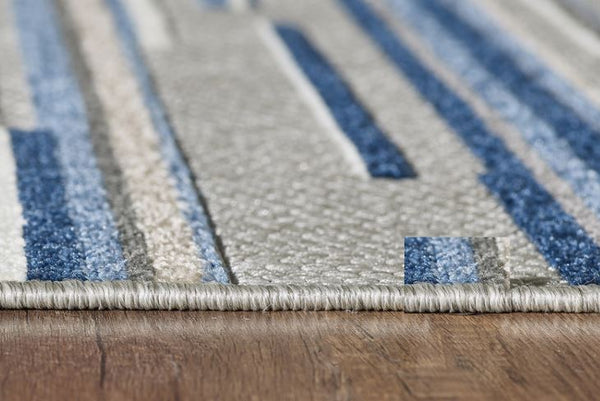 Homeroots 8' X 10' Blue Gray And Ivory Striped Indoor Outdoor Area Rug  Polypropylene 473664