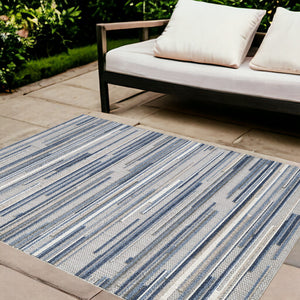 Homeroots 8' X 10' Blue Gray And Ivory Striped Indoor Outdoor Area Rug  Polypropylene 473664
